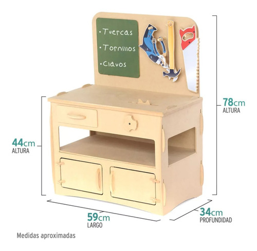 Banco Carpintero Infantil+herramientas+stickers Fibrofácil