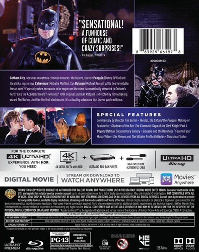 Batman Regresa Michael Keaton Pelicula 4k Ultra Hd + Blu-ray | Envío gratis