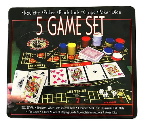 5 En 1 Juegos De Casino Set Ruleta, Poker, Black Jack, Dados