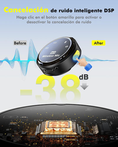 Micrófono De Solapa Inalámbrico Lavalier Cancelacion Ruido Negro Omnidireccional Para Vlog, Streaming, Tiktok, Podscat