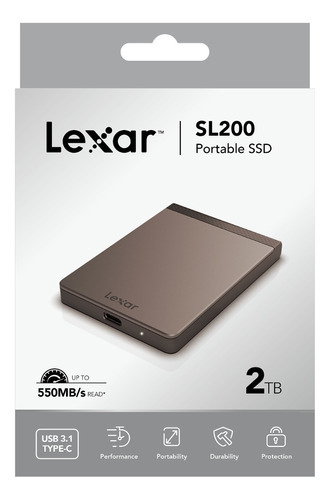 Disco Solido Externo Lexar 2tb Sl200 550mb/s Usb-c Negro F