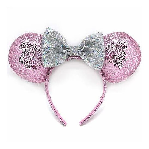 Diademas Con Orejas De Lentejuelas Rosas De Minnie Mouse (le