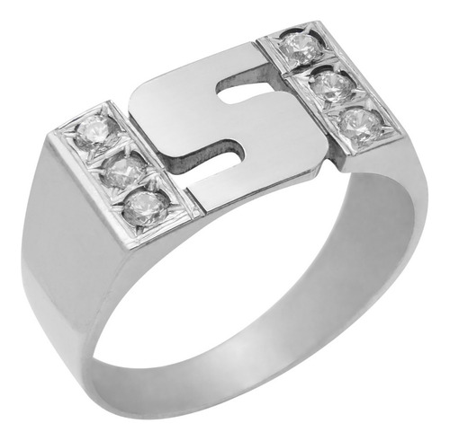 Anillo Sello Personalizado 1 Inicial Plata 925 Piedras Cúbic