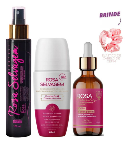 Rosa Selvagem Desodorante + Candy Serum + Óleo Clareador Fragrância Suave