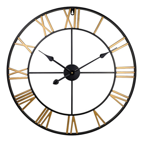 Reloj Grande Metálico De Pared Ravena, Diámetro 60cm, Industrial, Con Números Romanos Dorados - Funcional Y Decorativo