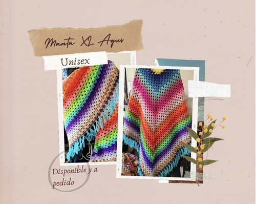 Poncho Manta Tejida Crochet Xl Modelo Agus Multicolor