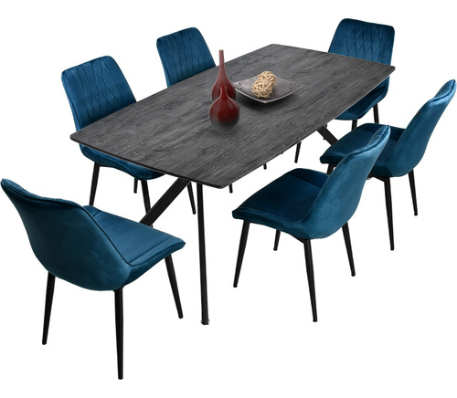 Mesa Comedor Madera 6 Personas 180x90 + 6 Sillas Modernas