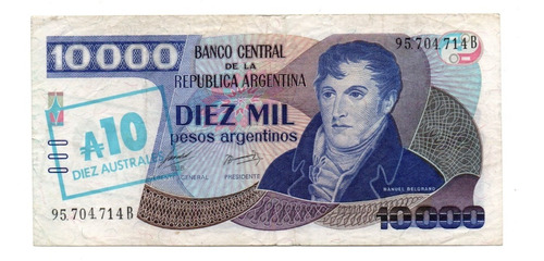 Billete 10000 Pesos Arg. Resellado 10 Australes Bottero 2712