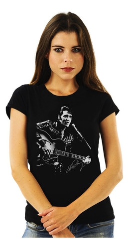 Polera Mujer Elvis Presley Singing Signature Rock Impresión