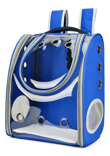 Mochila Transportadora Para Gato O Perro Diseño Transparente Color Azul