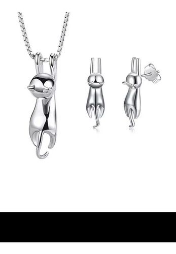 Conjunto Plata 925 Gato Para Mujer Ideal Regalo Adolecente