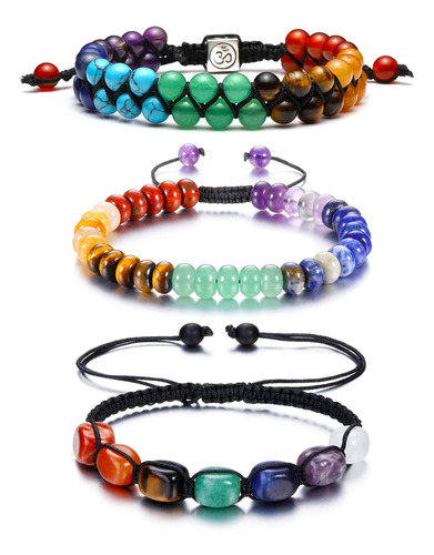 Top Plaza 3 Pulseras De Cuentas De Chakra, Pulsera De Crista