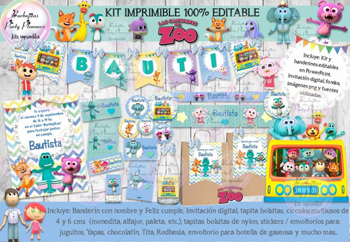 Kit Imprimible Candy Canciones Del Zoo Celeste 100% Editable
