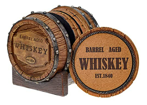 Juego De Posavasos De Barril De Whiskey  Compatible Con Vidr