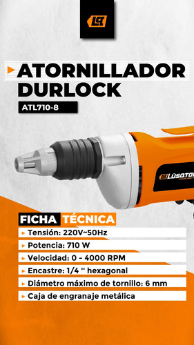 Imagen 2 de 9 de Atornillador Durlock 710 Watts Lusqtoff Tope De Profundidad