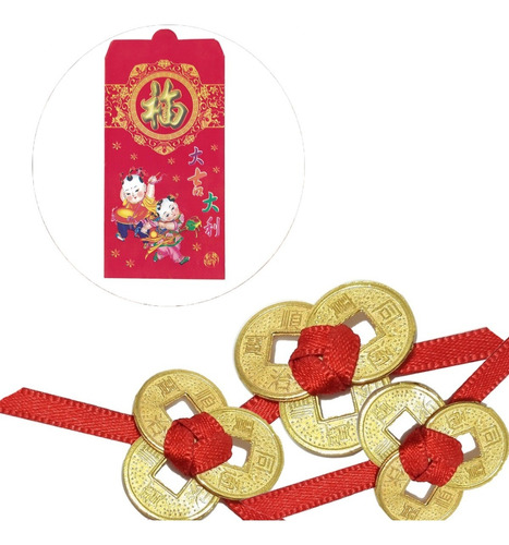 Amuleto Monedas Chinas Entrelazadas Dinero Suerte Lote 3pzas