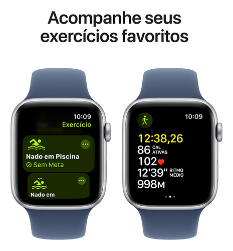 Apple Watch SE GPS + Cellular • Caixa prateada de alumínio – 44 mm • Pulseira esportiva denim – M/G - Excelente (Recondicionado)