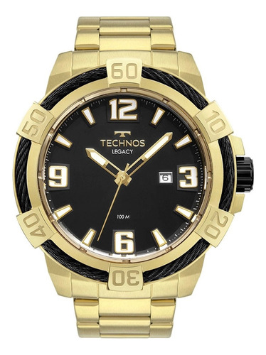 Relógio Dourado Technos Masculino Legacy 2317ad/1p Fundo Preto