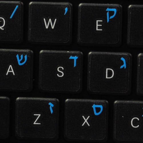 Hebreo Teclado Adhesivo Fondo Transparente Letra Azul Rojo X