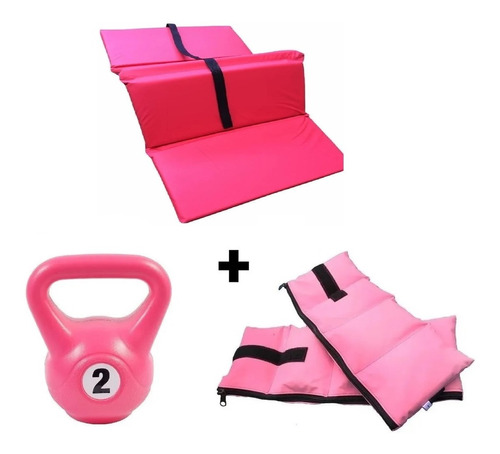 Colchoneta Plegable + Tobilleras 1.5kg + Pesa Rusa 2kg Rosa