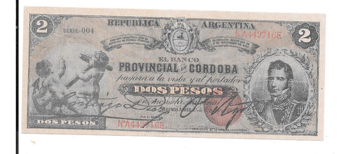 Liquido Billete Argentina 2 Pesos Bco Córdoba Facsimil