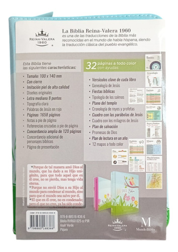 Biblia Reina Valera 1960 Bolsillo Azul/ Verde Pájaro