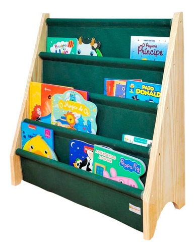 Rack Para Livros Infantil, Standbook Montessoriano Musgo