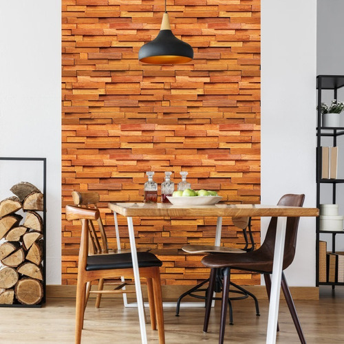 Imagen 3 de 10 de Papel Tapiz Paneles De Madera Moderno Autoadherible Pared