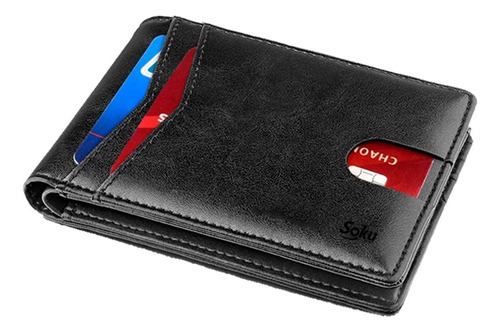 Cartera Billetera Slim Protección Rfid Piel Genuina Soku Color Negro