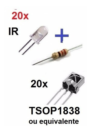 Kit 20 (emissor Resistor Receptor Tsop1838 ) Infravermelho Sensor Ir == Atacado Atacadista Carro Robot Smart Esp32 8266