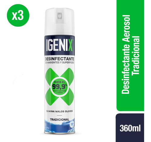 Imagen 1 de 2 de Igenix Pack 3 - Desinfectante En Aerosol Tradicional