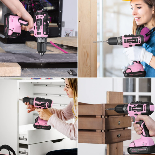 Kit De Ferramentas Workpro Pink Com Furadeira Sem Fio De 20v