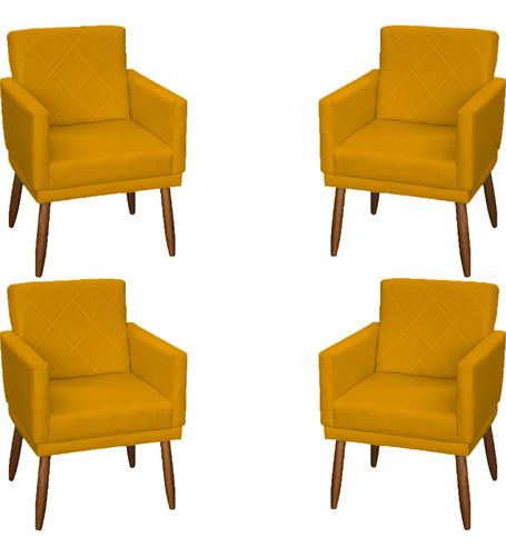 Kit 4 Poltronas Dcorativas Para Sala De Recepção Escritório Cor Mostarda Desenho Do Tecido Suede Liso