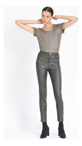 Pantalon Slim Tiro Medio, Coating Militar Liola