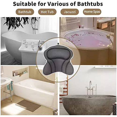 Almohada de baño para bañera – Almohadas de baño para bañera con cuello,  cabeza, hombros y espalda – Almohada de spa de malla de aire 4D para baño –