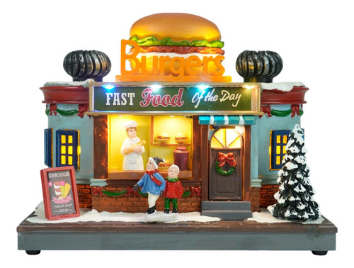 Escultura De Casa Iluminada De Navidad Con Decoración De