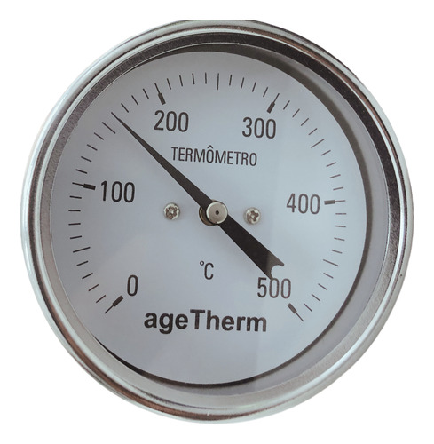Termômetro 500 Graus Inox Haste 20cm Rosca 1/2 80mm Angular