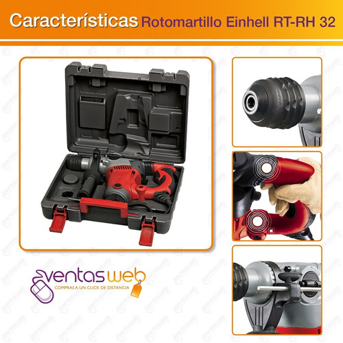 Imagen 4 de 8 de Rotomartillo Taladro Percutor 32mm Hormigon 1250w + Mechas