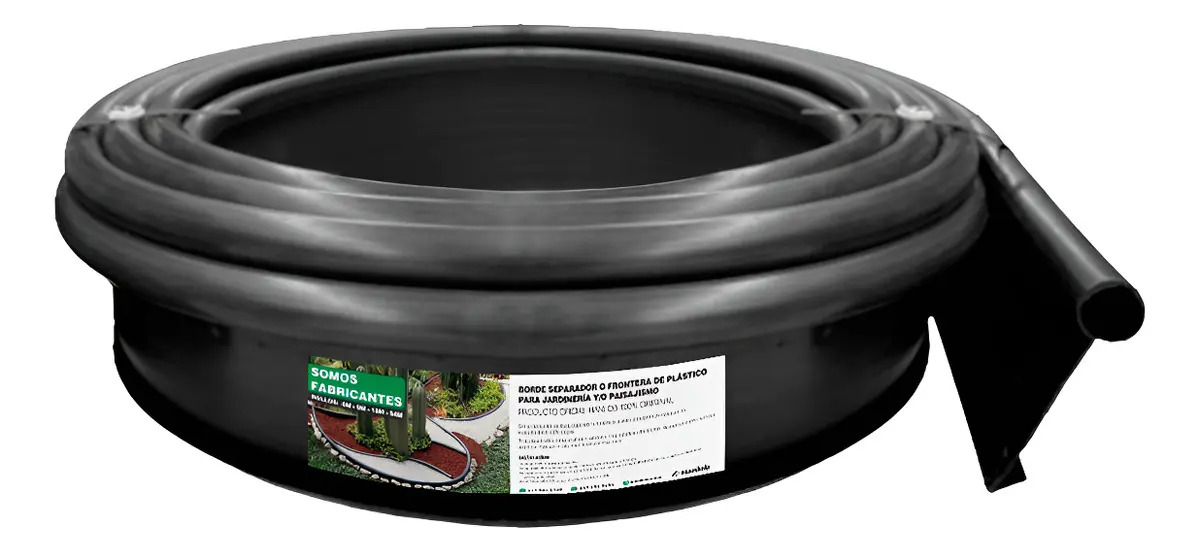 Borde Plástico Grueso Jardín Rollo De 6m Color Negro Hanlob