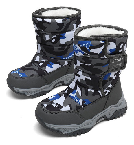 Botas De Nieve Para Niños Zapatos Cálidos De Lana De Camufla