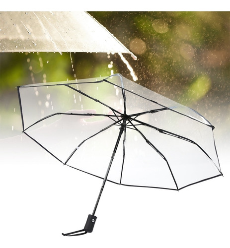 Imagen 3 de 9 de Paraguas Transparente Lluvia Automático Plegable Portátil Tr
