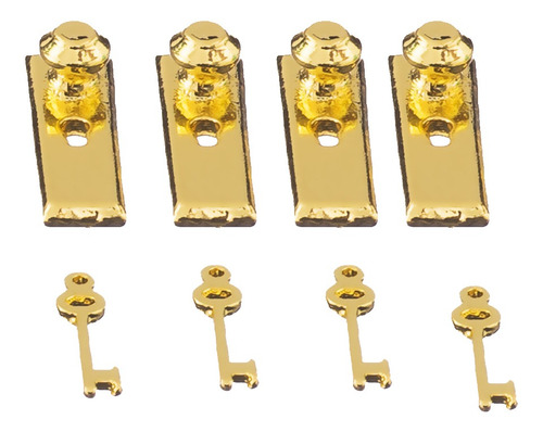 Picaporte De Lat?n Con Llave, Miniaturas P/casa Mu?ecas 4 U.