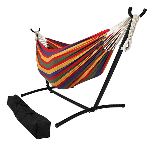 Hamaca Doble Con Base De Soporte De Acero + Estuche Portátil