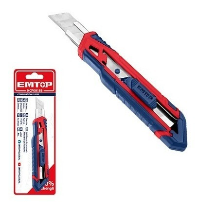 Imagen 3 de 3 de Cutter Plastico Con Grip Guia Metalica 18mm Trincheta Emtop