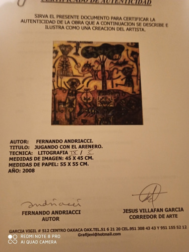 Litografía Original De Fernando Andreacci,c/ Certificado.