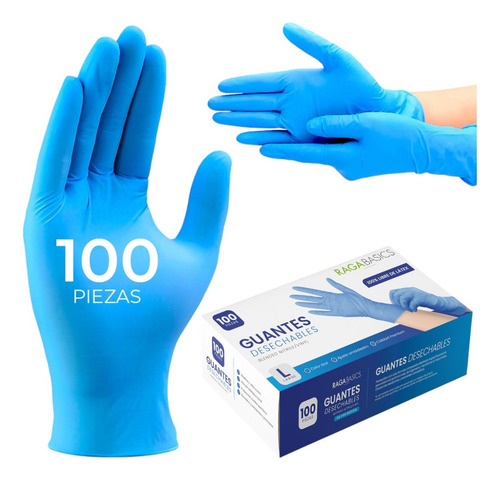 Guantes De Nitrilo Libre De Latex Sin Polvo Azul 100pz Azul L