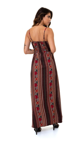 Vestido Kinara Longo Crepe Bojo Listrado Cordão Rosa