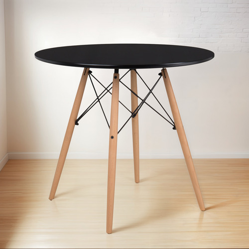 Mesa De Comedor Eames Negra Redonda 80 Cm - 2 A 4 Personas Negro Madera