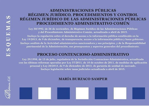 Administraciones PÃÂºblicas. RÃÂ©gimen jurÃÂdico, procedimientos y control. RÃÂ©gimen jurÃÂ..., de Burzaco Samper, María. Editorial Dykinson, S.L., tapa blanda en español