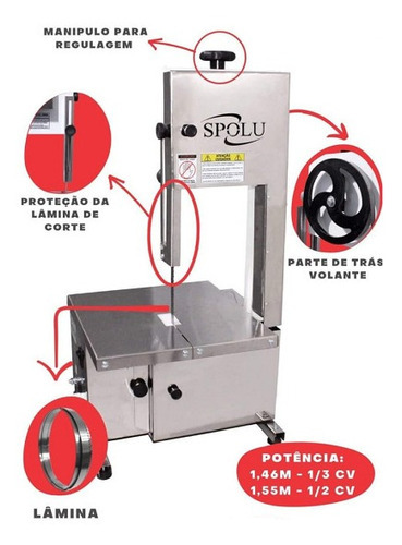 Serra Fita Semi Inox Para Peixes Osso Congelados 1,46mm